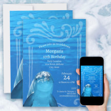 Dolphin Blue Ocean 10th Birthday Party Invitation