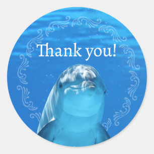 Dolphin Blue Ocean Thank You Classic Round Sticker