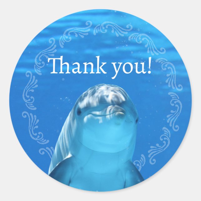 Dolphin Blue Ocean Thank You Classic Round Sticker (Front)