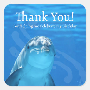 Dolphin Blue Ocean Thank You Square Sticker