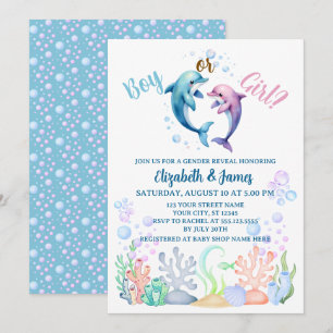 Dolphin Boy or Girl Gender Reveal Party Invitation