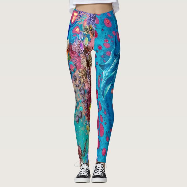 Dolphin coral reef leggings, ocean leggings, sea leggings (Front)