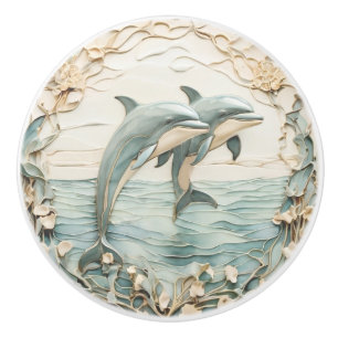 Dolphin Couple Art Nouveau right facing Ceramic Knob