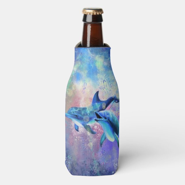 Dolphin Couple - Beautiful - Bottle Cooler (Bottle Front)