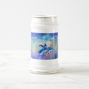 Dolphin Couple Beer Stein Happy Family - Painting
