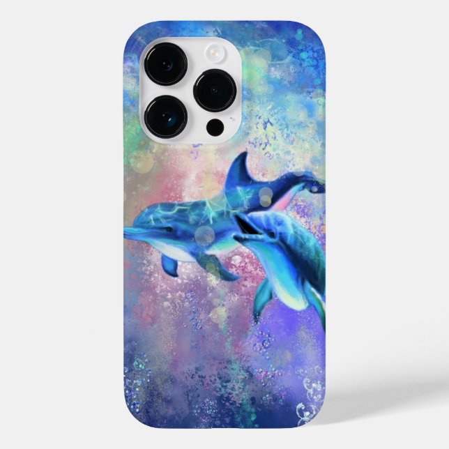 Dolphin Couple Happy Family Dolphins Blue Case-Mate iPhone Case (Back)