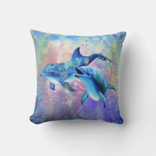 Dolphin Couple - Love - Happy Throw Pillow