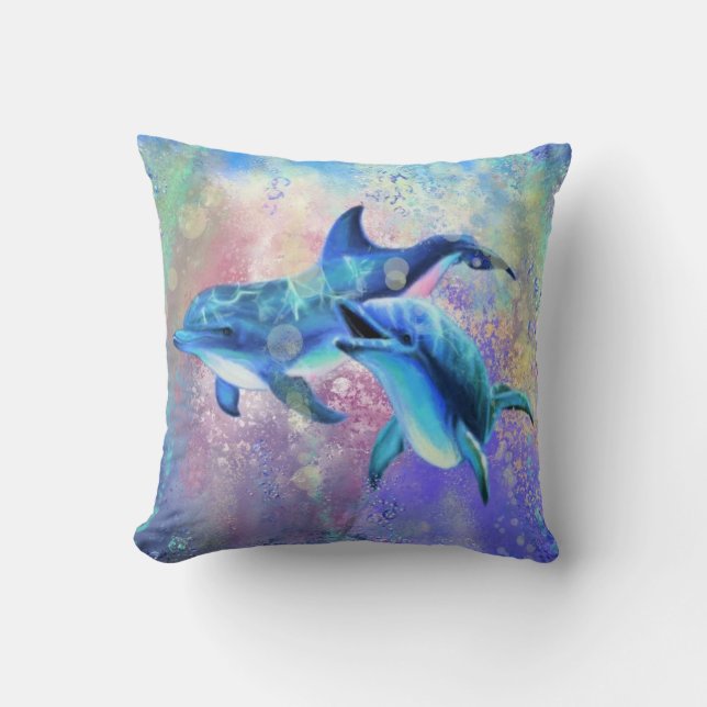 Dolphin Couple Love - Happy  Throw Pillow (Front)