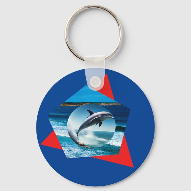 Dolphin Dancing On The Waves, Keyring (Front)
