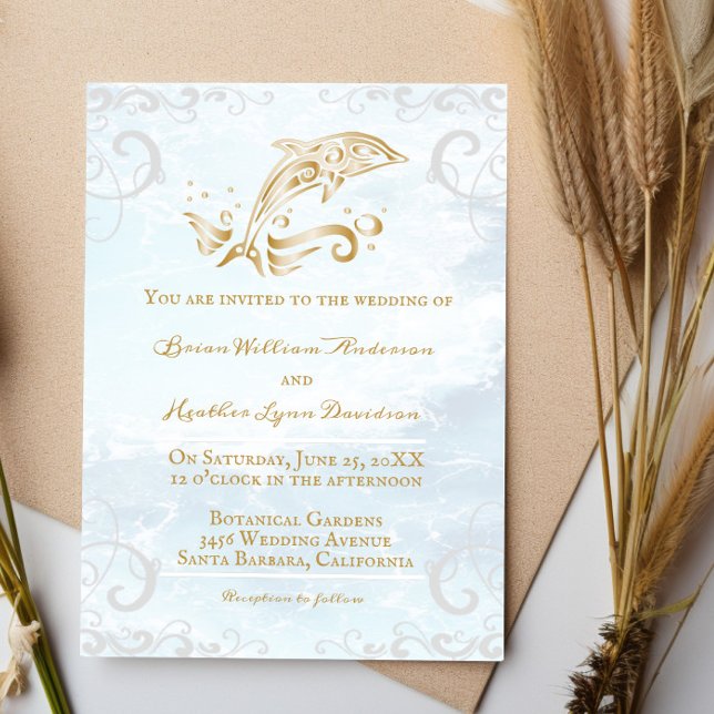 Dolphin d'or Faire-part de mariage (Gold Dolphin Wedding Invitation)