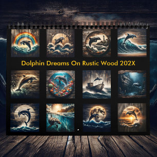 Dolphin Dreams on Rustic Wood 2025 Calendar