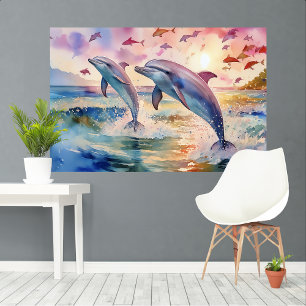 Dolphin dreams watercolor XL art Canvas Print