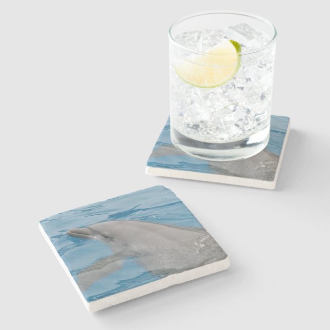 Dolphin Drifting Through Calm Blue Water Stone Coaster (Side)