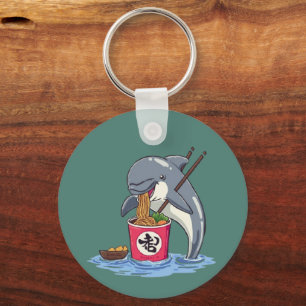Dolphin Eating Ramen Illustration Keychain