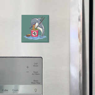 Dolphin Eating Ramen Illustration Magnet