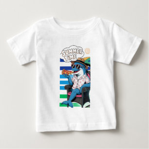 Dolphin eats pizza in summer T-Shirt Baby Bodysuit