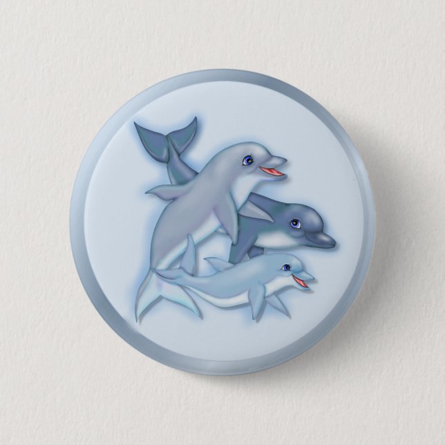 Dolphin Family 2 Inch Round Button (Front)