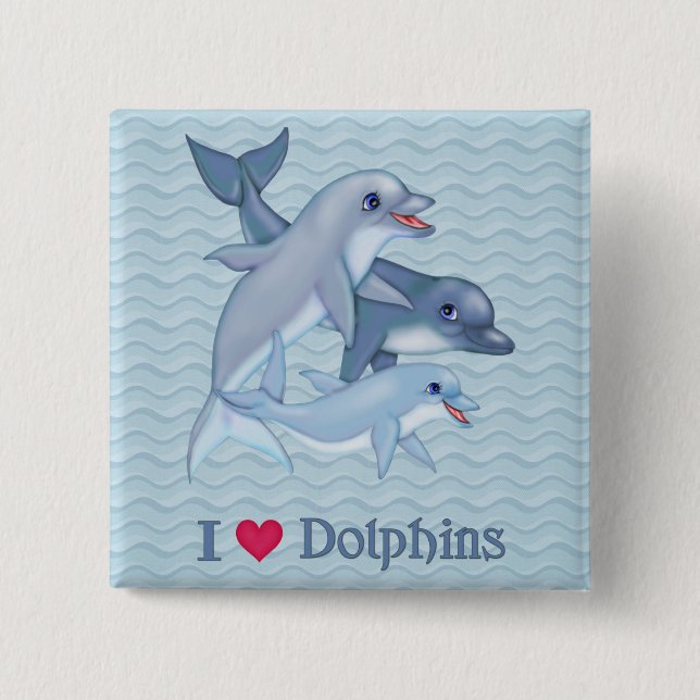 Dolphin Family 2 Inch Square Button (Front)