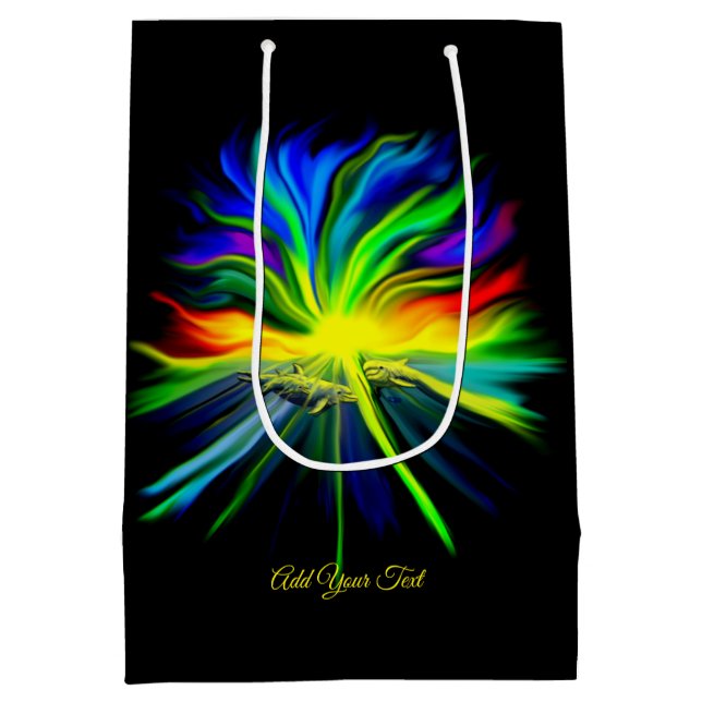 Dolphin Family in the Sunshine , Add Your Text Medium Gift Bag (Back)