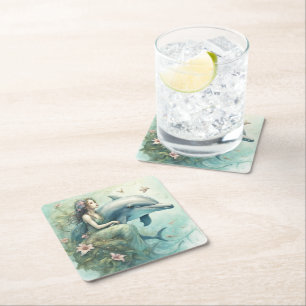 Dolphin Fantasy 2 Square Paper Coaster