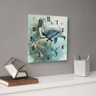 Dolphin Fantasy 2 Square Wall Clock