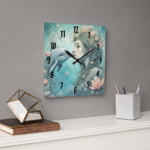 Dolphin Fantasy 3 Square Wall Clock