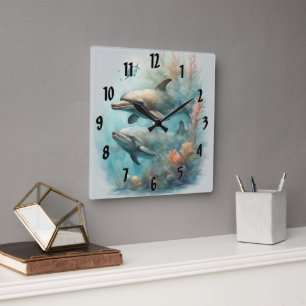 Dolphin Fantasy 6 Square Wall Clock