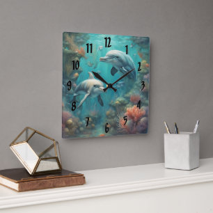 Dolphin Fantasy 7 Square Wall Clock