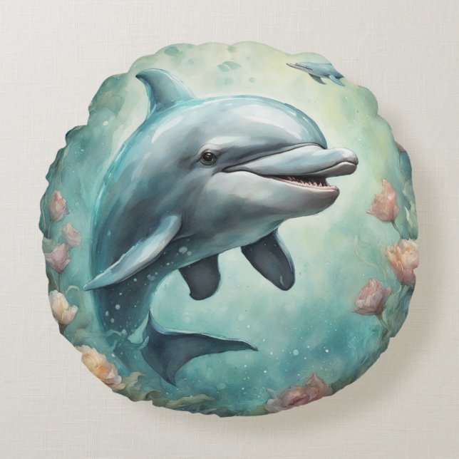 Dolphin Fantasy 8 Round Pillow (Front)
