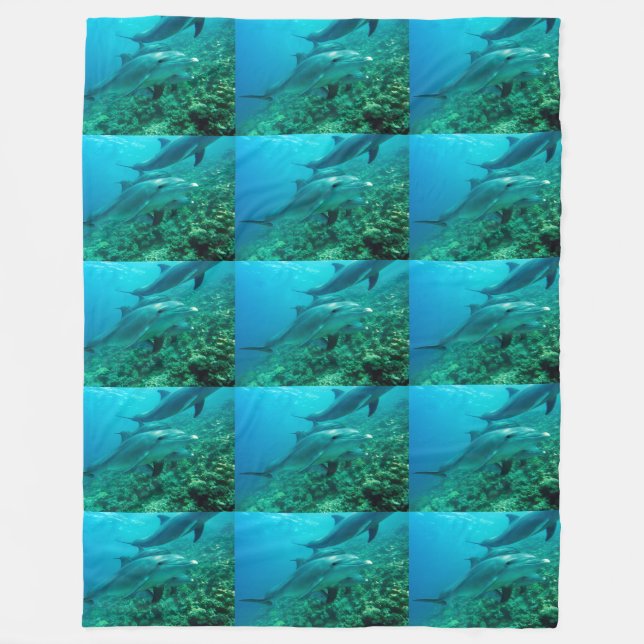 dolphin fish marine ocean under water swim fleece blanket (Front)