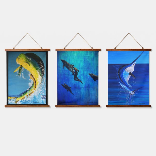 Dolphin fish, rescue dolphins,  marlin  hanging tapestry (Triple)