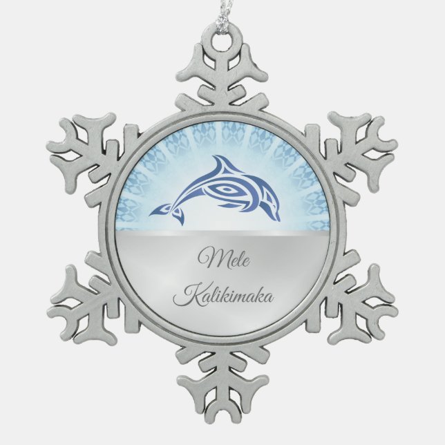 Dolphin Hawaiian Christmas Snowflake Pewter Christmas Ornament (Front)