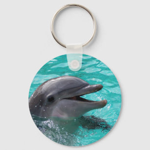 Dolphin head in aquamarine water keychain
