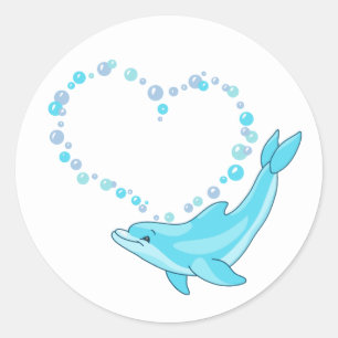 Dolphin Heart Classic Round Sticker