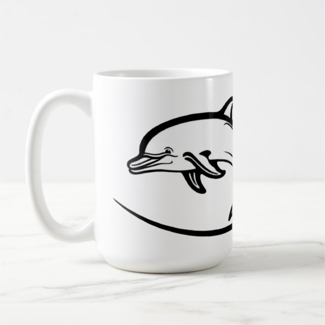 Dolphin Heart Friendship Emble Two-Tone Mug, 15 oz Coffee Mug (Left)