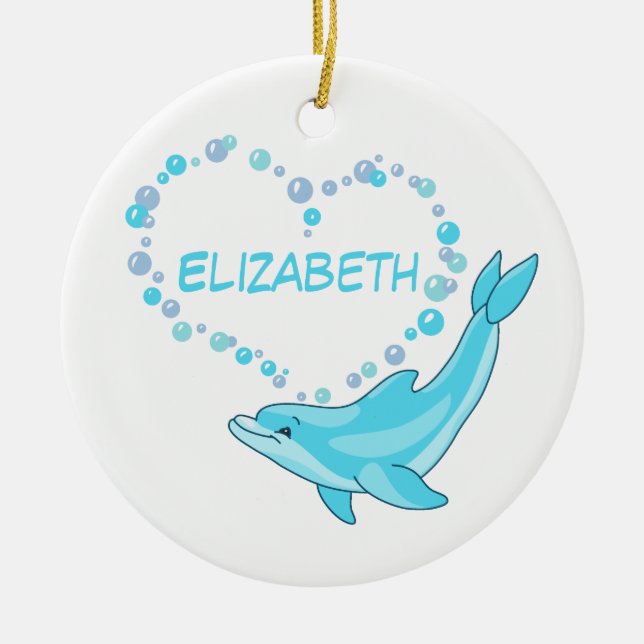 Dolphin Heart Personalized Ceramic Ornament (Front)