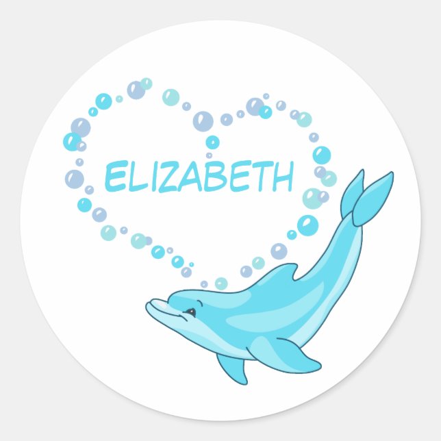 Dolphin Heart Personalized Classic Round Sticker (Front)