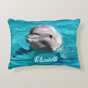 Dolphin in Blue Water Photo Decorative Pillow