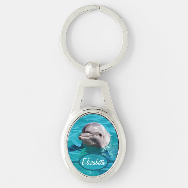 Dolphin in Blue Water Photo Keychain (Front)