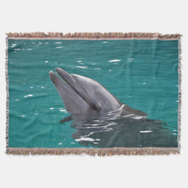 Dolphin In Green Throw Blanket (Front)