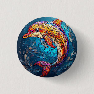 Dolphin in Intricate Stained Glass Artistic Style 1 Inch Round Button