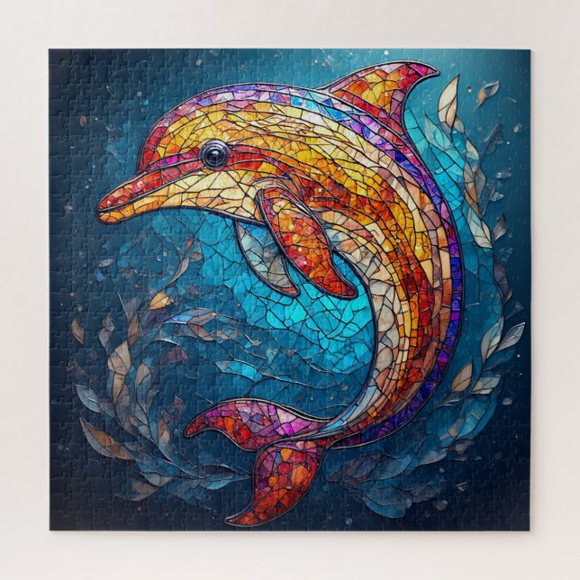 Dolphin in Intricate Stained Glass Artistic Style Jigsaw Puzzle (Vertical)