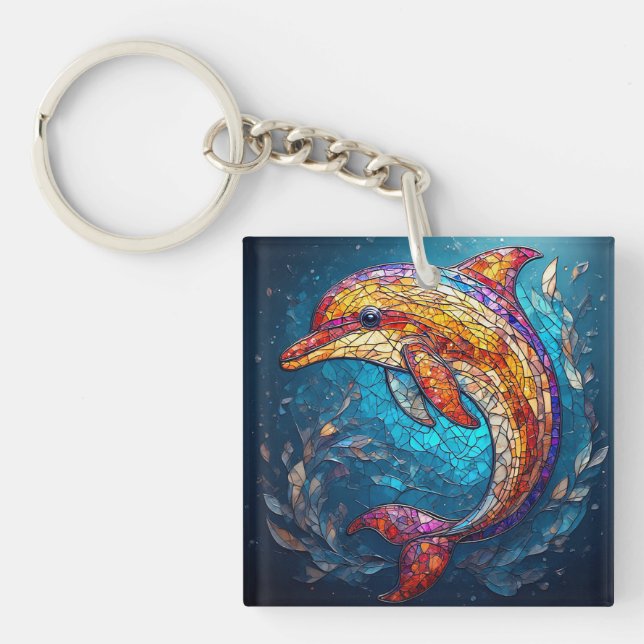 Dolphin in Intricate Stained Glass Artistic Style Keychain (Front)