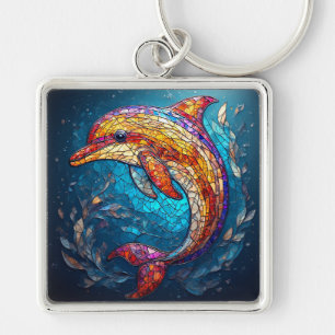 Dolphin in Intricate Stained Glass Artistic Style Keychain