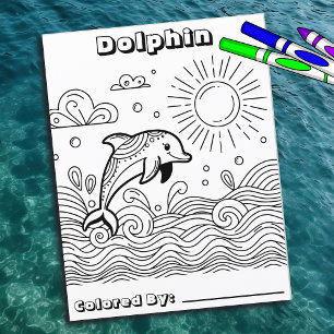 Dolphin in the Waves Kid's Colouring Page
