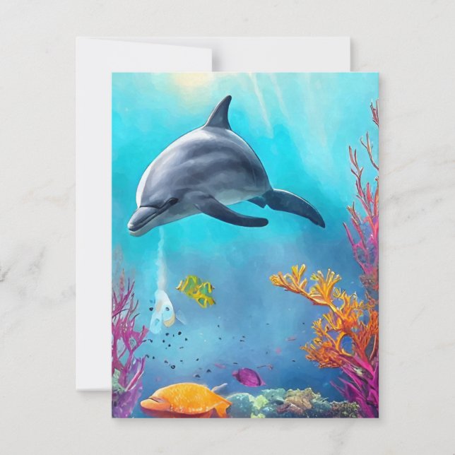 Dolphin in Watercolor Holiday Card (Front)
