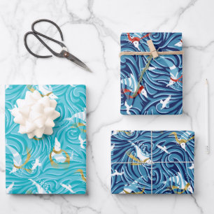 Dolphin Joy Tropical Ocean Nautical Christmas Wrapping Paper Sheet