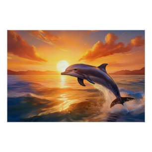 Dolphin Jumping at Sunset Poster