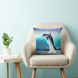Dolphin Jumping In The Ocean Throw Pillow