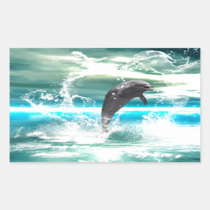 Dolphin jumping in the sea with waves as heart sticker